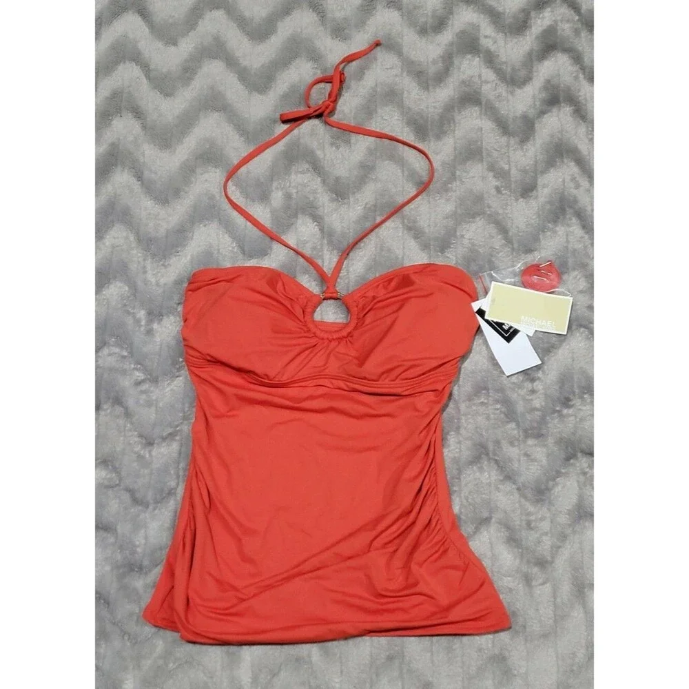 Michael Kors Womens XS Orange Halter Tankini Cruise 2020 Swimsuit Top NWT